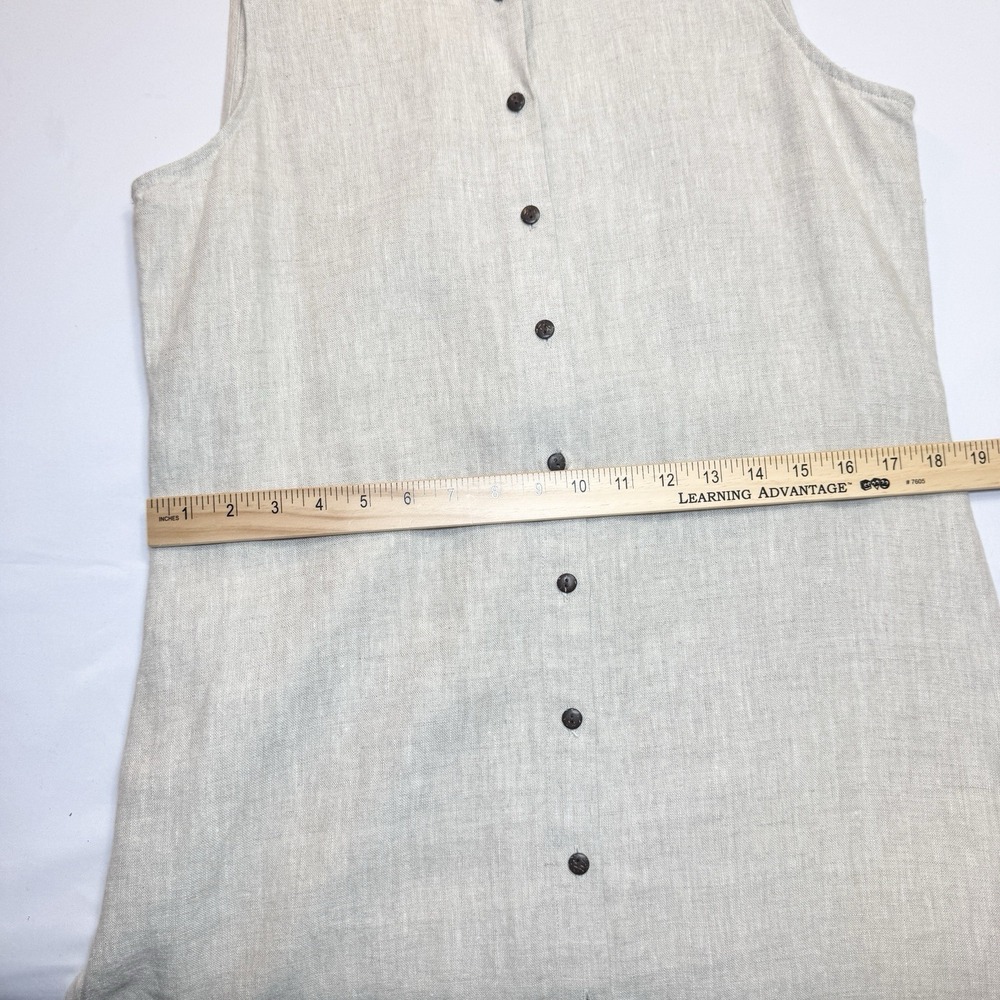 Vintage 100% Linen Maxi Shirt Dress M Sleeveless Minimalist Button Front Neutral - Picture 9 of 13